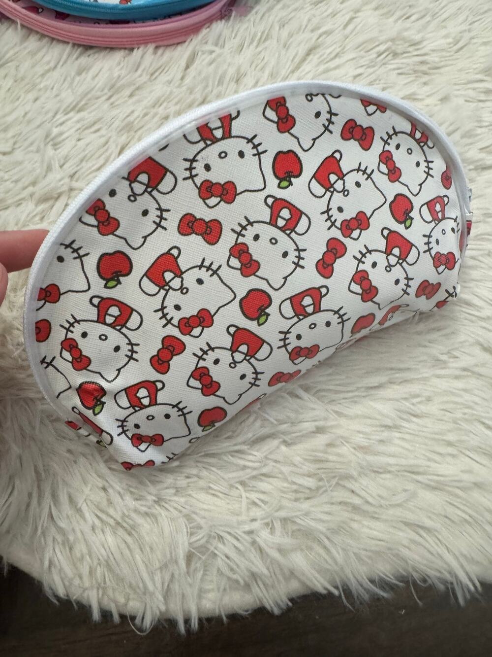 Hello Kitty white & red makeup pencil pouch with Hello Kitty faces with red bows